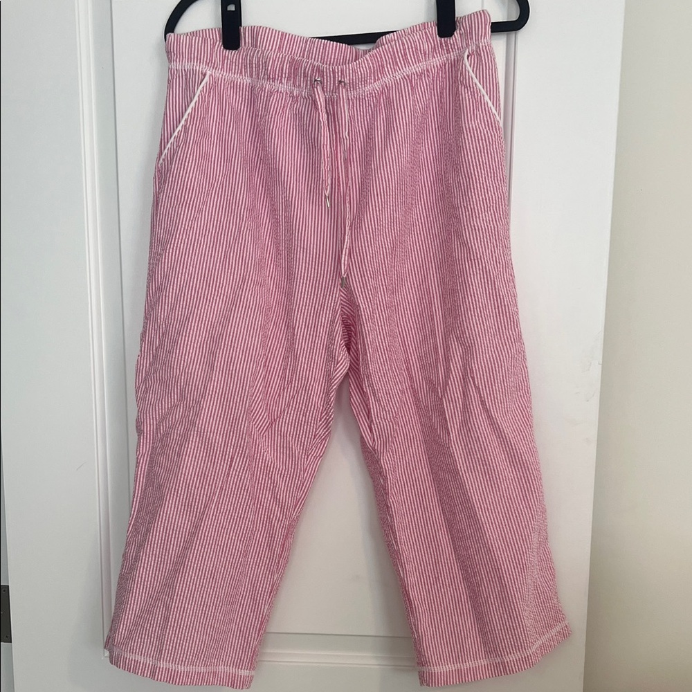 Seersucker Pink Striped Women's Capris